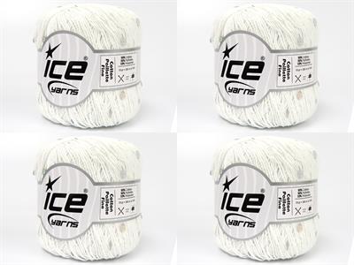 4x50gr. COTTON PAILLETTE FINE Pamuk Beyaz Metalik Simli, Yazlık İplikler, Pamuk, Boncuklu Pullu