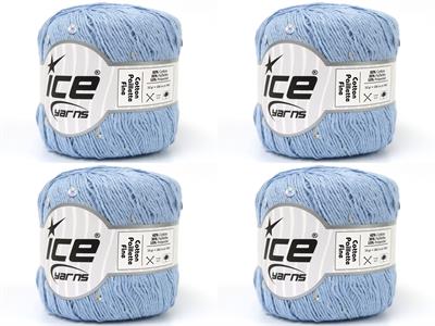 4x50gr. COTTON PAILLETTE FINE Pamuk Bebe Mavisi Metalik Simli, Yazlık İplikler, Pamuk, Boncuklu Pullu
