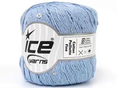 4x50gr. COTTON PAILLETTE FINE Pamuk Bebe Mavisi Metalik Simli, Yazlık İplikler, Pamuk, Boncuklu Pullu