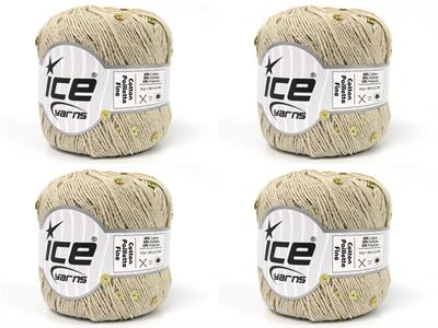 4x50gr. COTTON PAILLETTE FINE Pamuk Açık Kamel Metalik Simli, Yazlık İplikler, Pamuk, Boncuklu Pullu