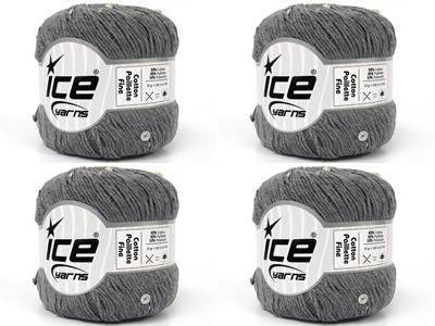 4x50gr. COTTON PAILLETTE FINE Pamuk Açık Gri Metalik Simli, Yazlık İplikler, Pamuk, Boncuklu Pullu