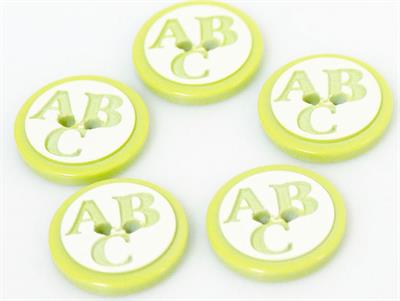 5 ABC Figure Buttons Green 15 mm diameter