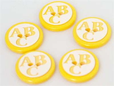 5 ABC Figure Buttons Yellow 15 mm diameter