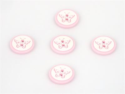 5 Butterfly Figure Buttons Pink 15mm long