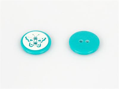 5 Butterfly Figure Buttons Turquoise 15mm long
