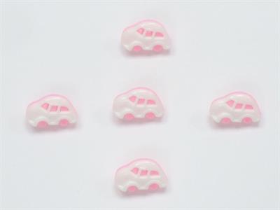 5 Car Figure Buttons Baby Pink, White 15mm long