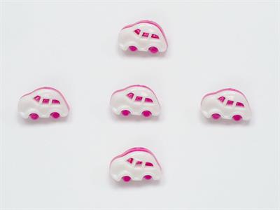 5 Car Figure Buttons Fuchsia, White 15mm long