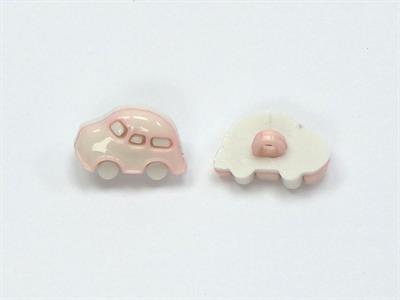 5 Car Figure Buttons Light Pink, White 15mm long