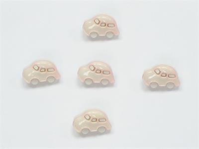 5 Car Figure Buttons Light Pink, White 15mm long