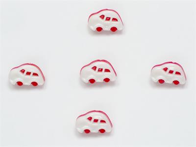 5 Car Figure Buttons Red, White 15mm long