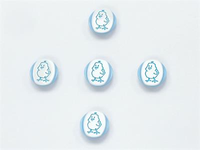 5 Chick Figure Buttons Blue, White 15mm long