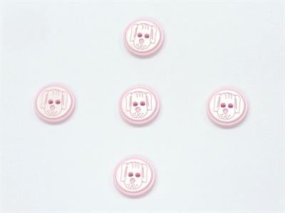 5 Dog Face Figure Buttons Pink, White 15mm long