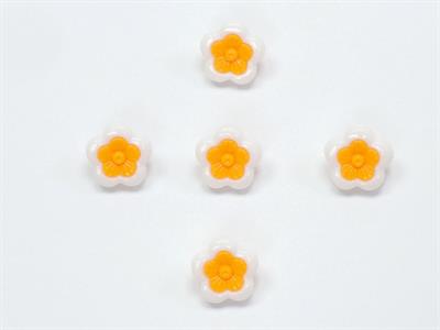 5 Flower Figure Buttons White, Orange 15mm long