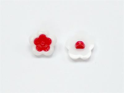 5 Flower Figure Buttons White, Red 15mm long