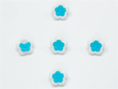 5 Flower Figure Buttons White, Turquoise 15mm long