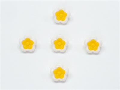 5 Flower Figure Buttons White, Yellow 15mm long