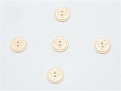 5 Heart Figure Buttons Cream, White 15mm long