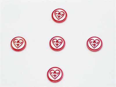 5 Heart Figure Buttons Dark Fuchsia, White 15mm long