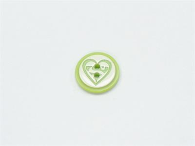 5 Heart Figure Buttons Green, White 15mm long