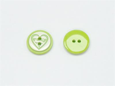 5 Heart Figure Buttons Green, White 15mm long