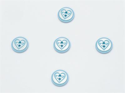 5 Heart Figure Buttons Light Blue, White 15mm long