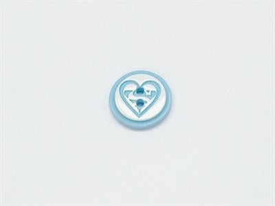 5 Heart Figure Buttons Light Blue, White 15mm long