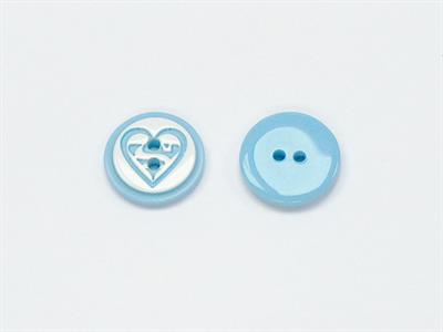 5 Heart Figure Buttons Light Blue, White 15mm long