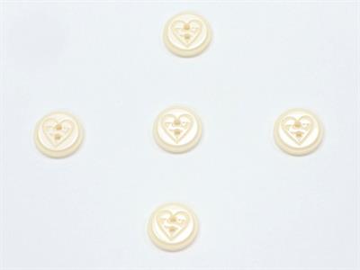 5 Heart Figure Buttons Light Cream, White 15mm long