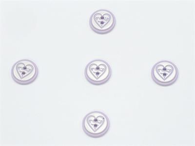 5 Heart Figure Buttons Light Lilac, White 15mm long
