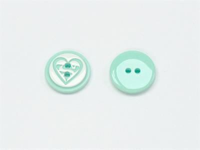 5 Heart Figure Buttons Mint Green, White 15mm long