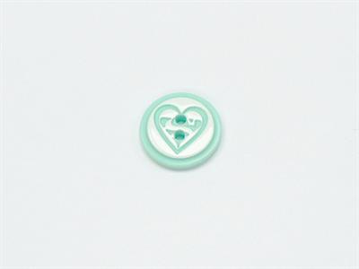 5 Heart Figure Buttons Mint Green, White 15mm long