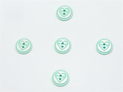 5 Heart Figure Buttons Mint Green, White 15mm long