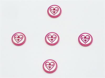 5 Heart Figure Buttons Red, White 15mm long