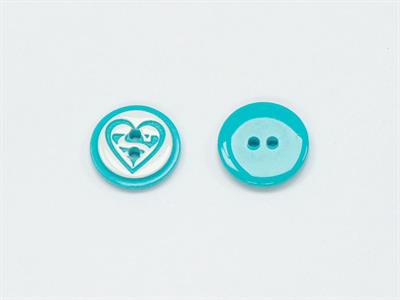 5 Heart Figure Buttons Turquoise, White 15mm long