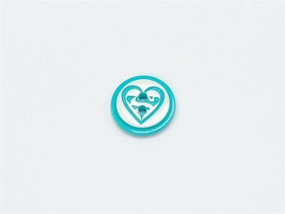 5 Heart Figure Buttons Turquoise, White 15mm long