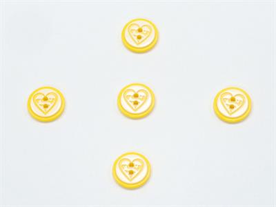5 Heart Figure Buttons Yellow, White 15mm long