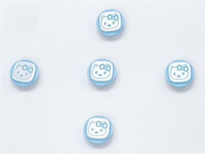 5 Kitty Figure Buttons Blue, White 15mm long