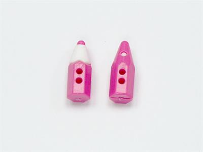 5 Pencil Figure Buttons Fuchsia, White 15mm long