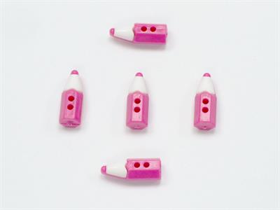 5 Pencil Figure Buttons Fuchsia, White 15mm long