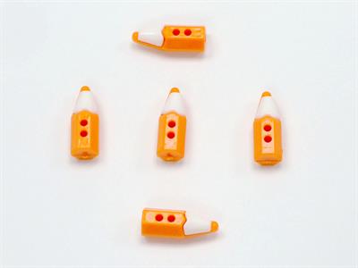 5 Pencil Figure Buttons Orange, White 15mm long