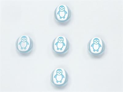 5 Penguin Figure Buttons Blue, White 15mm long