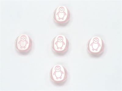 5 Penguin Figure Buttons Pink, White 15mm long