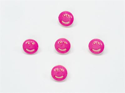 5 Smiley Face Figure Buttons Fuchsia, White 15mm long