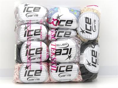 500 gr ICE YARNS Cotton Paillette Yarns MIXED LOT (45% Cotton 55% Paillette) Yarn Multicolor