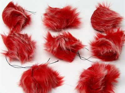 8 Faux Fur PomPoms Red, White