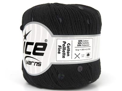 4x50gr. COTTON PAILLETTE FINE Pamuk Siyah Metalik Simli, Yazlık İplikler, Pamuk, Boncuklu Pullu