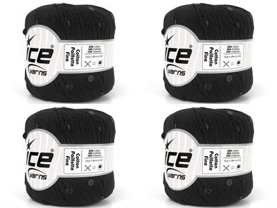 4x50gr. COTTON PAILLETTE FINE Pamuk Siyah Metalik Simli, Yazlık İplikler, Pamuk, Boncuklu Pullu