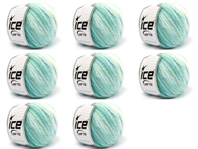 8x50gr. AIR WOOL SPOTS Yün, Akrilik Beyaz, Yeşil Tonları Kışlık, Yün, Batik Desenli, Worsted, Akrilik