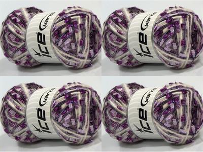 4x100gr. BUTTERFLY GLITZ Metalik Simli, Akrilik, Yün Mor, Açık Lila, Ekru Metalik Simli, Kışlık, Yün, Çok Kalın, Akrilik