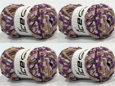 4x100gr. BUTTERFLY GLITZ Metalik Simli, Akrilik, Yün Mor, Açık Kamel, Açık Lila Metalik Simli, Kışlık, Yün, Çok Kalın, Akrilik